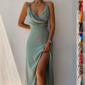 V-Neck Slit Slip Dress
