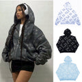 Vyron Stars Print Zip-Up Hooded Cardigan