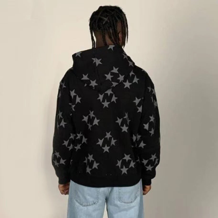 Stars Print Zip-Up Hooded Cardigan (Couple)