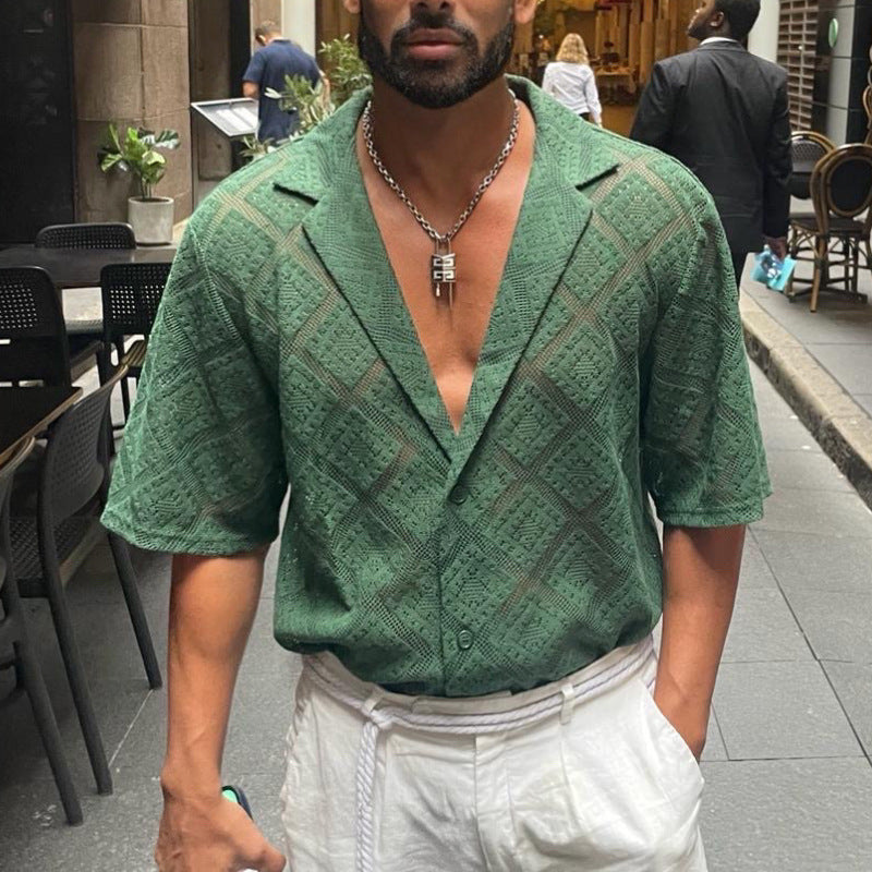 Men's Hollow-Out Breathable Lapel Shirt
