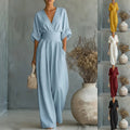 Summer Short-Sleeve V-Neck Jumpsuit