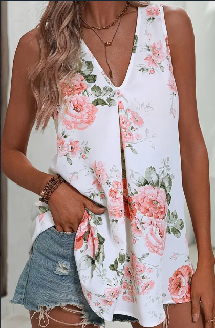 Floral Print V-Neck Tank Top
