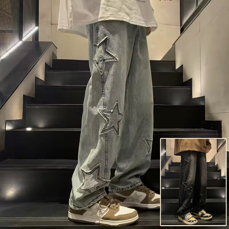 Star Embroidery Straight Casual Men Jeans
