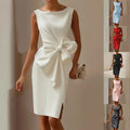 Bowknot Solid Color Elegant Slim Dress