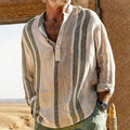 Striped Stand Collar Linen Casual Shirt