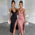 Spaghetti Strap Split Deep V-Neck Dress