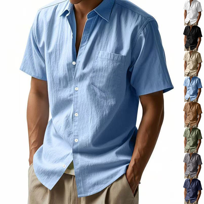 Solid Color Linen Short-Sleeve Shirt for Men