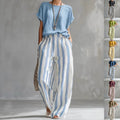 Short-Sleeve Round Neck Trousers Suit